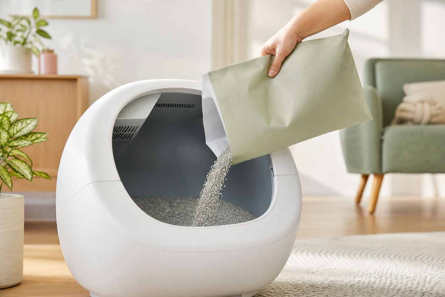 Litière automatique abordable dans un appartement lumineux